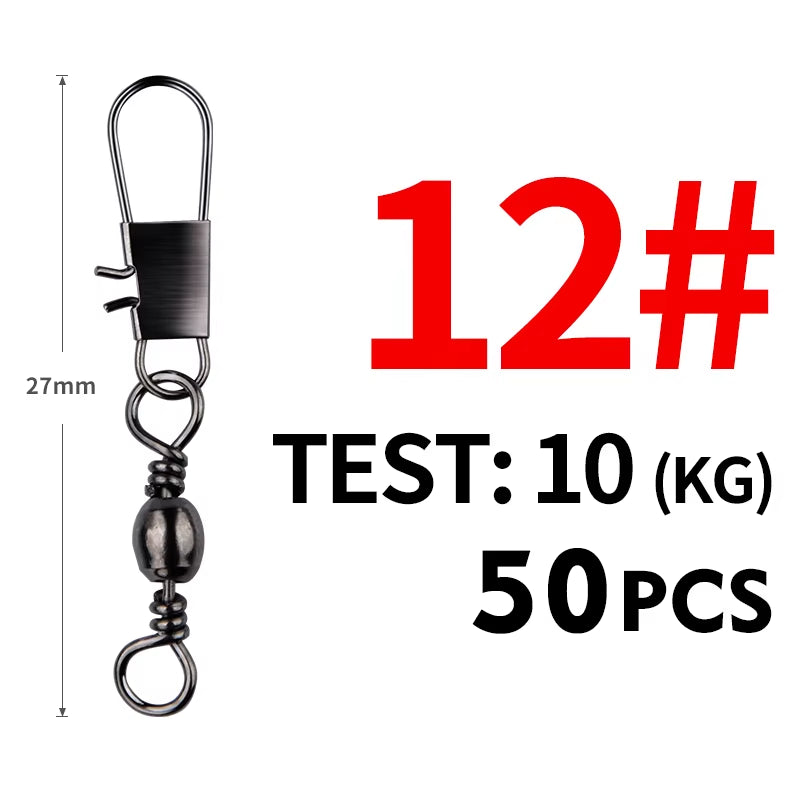 50Pcs/Lot Fishing Connector Pin Bearing Rolling Swivel Stainless Steel with Snap Fishhook Lure Tackle Accessorie